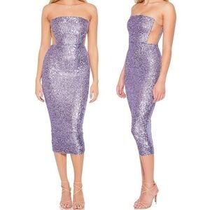 Nookie Purple Sequin Midi Dress